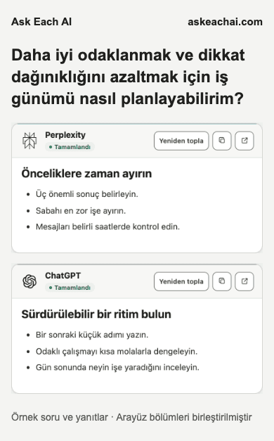 Dar pencerede seçili iki yapay zekâ yanıtını gösteren Ask Each AI Ücretsiz sonuçları; mobil Chrome uzantısı desteği anlamına gelmez